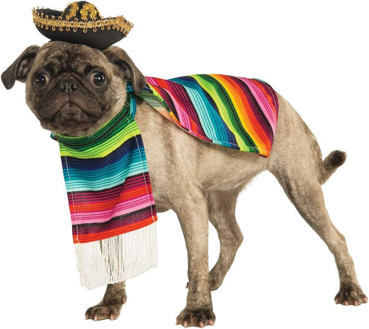 Rubie's Costume Serape and Hat Pet Costume, Multicolor, L Neck 18 Girth 23 Back 22 US