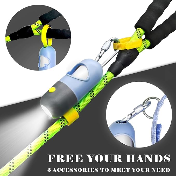 Dog Poop Bag Dispenser with Flashlight|Dog Poop Bag Holder with Leash Clip|Hands-Free Leash Poop Bag Holder with Straps and 1 Roll Dog Waste Bags (Blue)