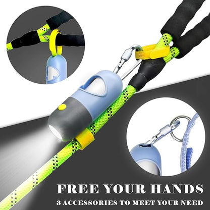 Dog Poop Bag Dispenser with Flashlight|Dog Poop Bag Holder with Leash Clip|Hands-Free Leash Poop Bag Holder with Straps and 1 Roll Dog Waste Bags (Blue)