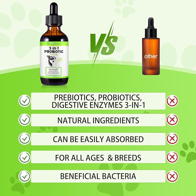 Probiotics for Dogs 60ML for Digestive Health,Natural 3 in 1 Dog Probiotic Drops Supports Gut Immunity Health,Itchy Skin, Allergies, Immunity, Digestive Enzyme for Dog Supplement