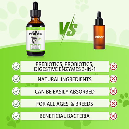 Probiotics for Dogs 60ML for Digestive Health,Natural 3 in 1 Dog Probiotic Drops Supports Gut Immunity Health,Itchy Skin, Allergies, Immunity, Digestive Enzyme for Dog Supplement