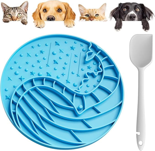 2-in-1 Lick Mat Slow Feeder for Dogs & Cats - Silicone Dog Lick Mat - Interactive/Promote Mindful - Anxiety Relief - Fun Alternative to Slow Feed Dog Bowl - Dishwasher Safe - Peanut Butter LPFLASAT