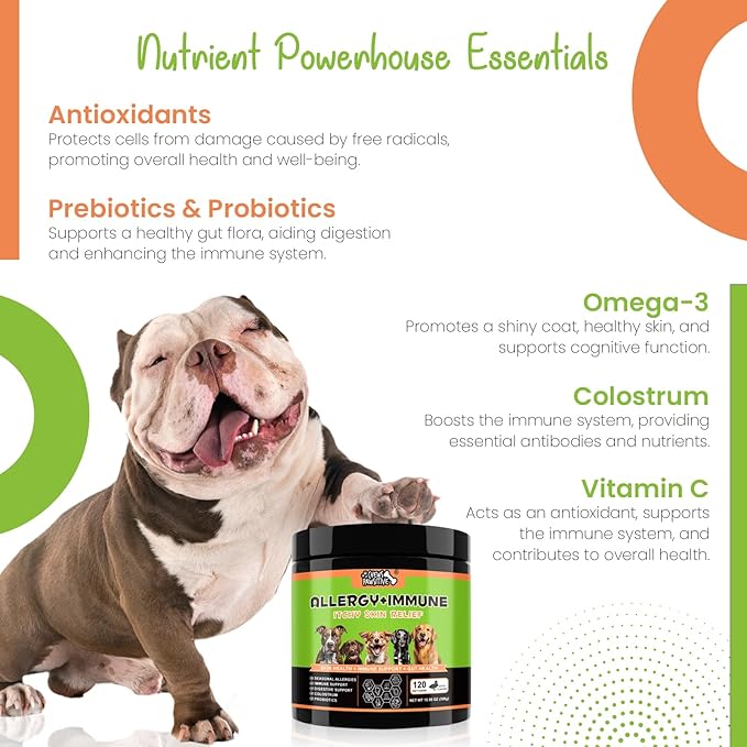Allergy + Immune Chews for Dogs - Dog Supplements for Itchy Skin and Seasonal Allergy Relief- Natural Dog Immune Support- Digestive Health Probiotics - 120ct