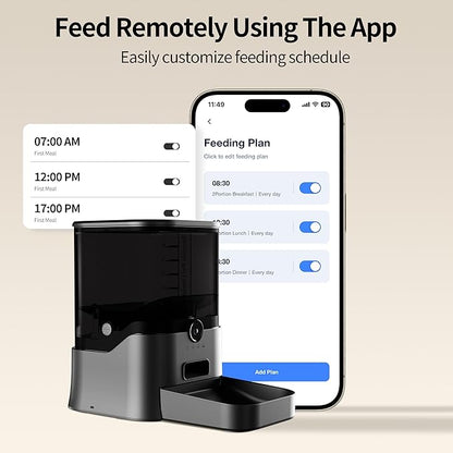 DOGNESS Automatic 11L Dog Feeder with Ultra wide angle HD night vision Camera, Dog Feeder with APP Control, Automatic Dog Feeder Support 2.4G WiFi, 5000 mAh Battery and Plug-in Power (Black)