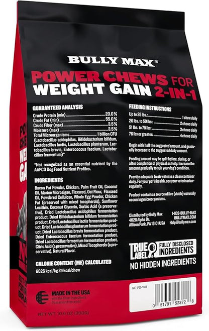 Bully Max Dog Weight Gainer Chews - High Calorie Health Supplement for Healthy Weight Gain, Immunity & Digestive Health for All Breeds & Ages - 2 Packs, 75 Soft & Tasty Chews per Pack