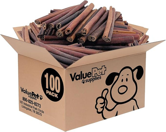 ValueBull Collagen Sticks, Beef Dog Chews, Jumbo 12 Inch, 100 Count BULK PACK - Natural & Safe, Single Ingredient, Rawhide-Free, Long Lasting, Healthy for Hips, Joints, Skin & Coat