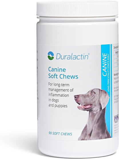 PRN Pharmacal Duralactin Canine Soft Chews - Joint Health Supplement for Dogs & Puppies to Help Reduce Chronic Soreness - Canine Chews Containing Dried Milk Protein - Chicken-Liver Flavor - 90 Chews