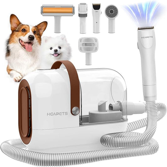 Dog Grooming Vacuum Kit, 3L Pet Grooming Vacuum with 7 Pet Grooming Tools, Dog Vacuum for Shedding Grooming at Home with Low Noise Electric Clipper and Brush, White