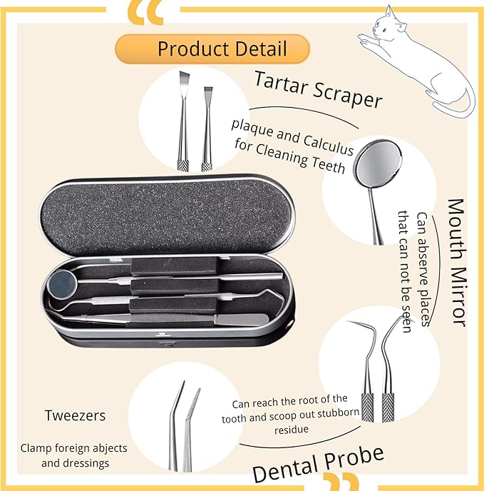 Cat & Small dog Dental Care Tooth Brushing Kit,2 PCS 360 Degree Soft Silicone,Independent Packaging,360°Pinching Teeth for Easy Puppy Teeth Cleaning+ 4 PCS Stainless Steel Calculus & Plaque Remover