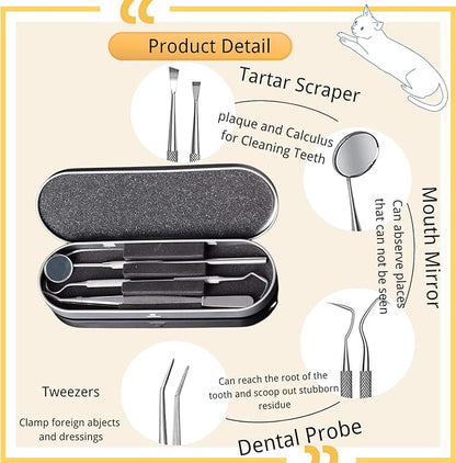 Cat & Small dog Dental Care Tooth Brushing Kit,2 PCS 360 Degree Soft Silicone,Independent Packaging,360°Pinching Teeth for Easy Puppy Teeth Cleaning+ 4 PCS Stainless Steel Calculus & Plaque Remover