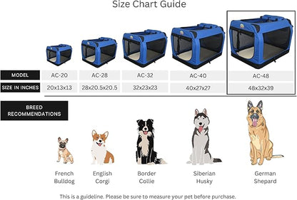 Go Pet Club 48" Soft Collapsible Dog Crate for Dogs, Portable Pet Carrier, Thick Padded Pet Travel Crate for Indoor & Outdoor, Soft Sided Pet Foldable Kennel Cage with Durable Mesh Windows, Blue