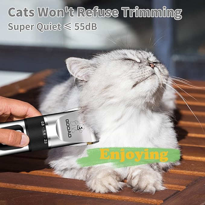 Cat Clippers for Matted Hair, Cat Grooming Kit, Cordless Cat Shaver for Long Hair, Low Noise Paw Trimmer, Cat Hair Trimmer for Grooming,Quiet Pet Hair Clippers Tools for Cats Dogs (Sliver)