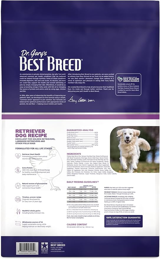 Best Breed Dr. Gary's Retriever Dog Recipe Made in USA [Natural Dry Dog Food] - 28lbs.