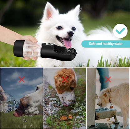 Outdoor Dog Water Bottle Dispenser - Leak Proof Water Bottle for dogs On The Go with Food Container Multifunctional Travel Dog Water Bottle（Black）