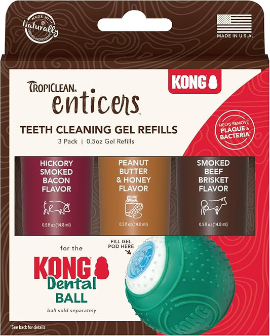 TropiClean Enticers Teeth Cleaning Gel for Kong Dental Ball | Refill Dental Gel | 3 Count Variety Pack | .5 oz Each