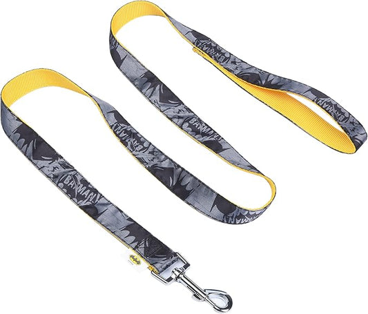 DC Comics Vintage Batman Collection 6 Foot Dog Leash (72 inch) | Cute Yellow and Black Dog Leash Easily Attaches to Any Dog Collar or Harness | 6 Ft Dog Leash Batman Design