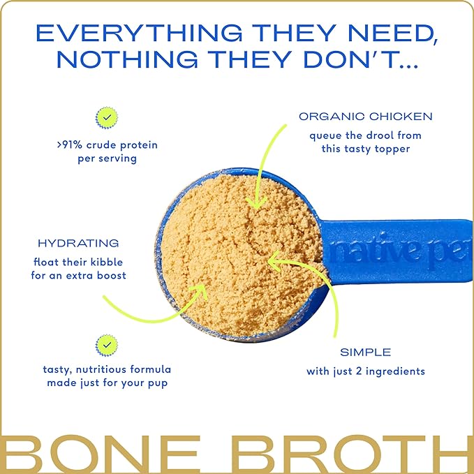 Native Pet Bone Broth for Dogs and Cats – Dog Bone Broth Powder for Dog Food Topper for Picky Eaters – Cat and Dog Broth - Dog Gravy Topper for Dry Food – Chicken Broth for Dogs and Cats – 11.5 oz