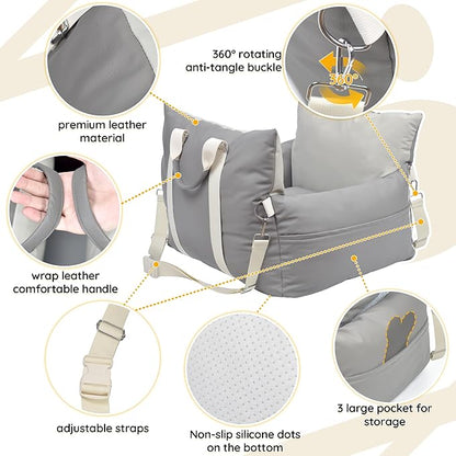 Dog Car Seat for Small Dogs, Upgraded Leather Dog Travel Carrier Bed, Dog Booster with Storage Pocket and Clip-On Safety Leash Fully Detachable and Scratch-Resistant Both Indoor and Outdoor Use