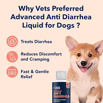 Vets Preferred Anti Diarrhea Liquid for Dogs - Dog Diarrhea Relief with Pectin and Kaolin (8 oz.) | Once every 12 hours for Dog Diarrhea & Dog Gas Relief