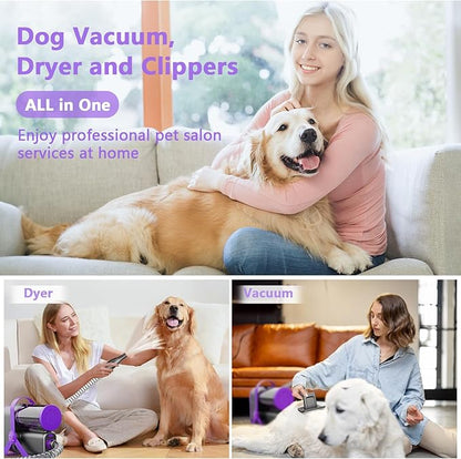 XiaZ Dog Grooming Vacuum Dryer with Clippers, 15 Kpa Dog Grooming Kit with Nail Grinder and Paw Trimmer, Hair Vacuum Groomer for Shedding Blowing Trimming Pet's Hair, 10 Pet Grooming Tools, Low-Noise