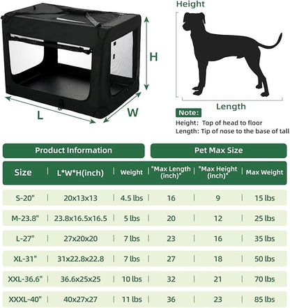 27 inch 3-Door Collapsible Dog Crate for Medium Dogs, Portable Dog Travel Crate for Indoor & Outdoor, Soft Side Pet Foldable Kennel Cage with Durable Mesh Windows & Strong Steel Frame