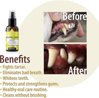 Teliapets Oregano Dental Care Spray for Pet's Teeth & Gums - Natural Dog's & Cat's Teeth Cleanser - Bad Breath, Plaque, Periodontitis & Gingivitis Fighter -Quick & Simple Oral Relief - 30ml / 1oz