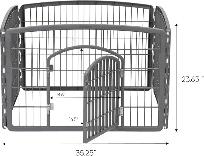 IRIS USA Dog Playpen, 4-Panel 24" Pet Playpen with Door, Puppy Playpen, Indoor/Outdoor Dog Pen, 35 x 35 x 24, Foldable, Customizable, Dark Gray