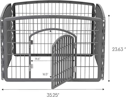 IRIS USA Dog Playpen, 4-Panel 24" Pet Playpen with Door, Puppy Playpen, Indoor/Outdoor Dog Pen, 35 x 35 x 24, Foldable, Customizable, Dark Gray