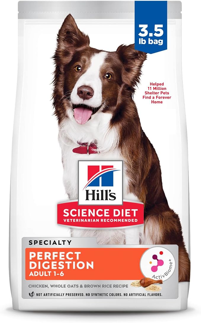 Hill's Science Diet Perfect Digestion, Adult 1-6, Digestive Support, Dry Dog Food, Chicken, Brown Rice, & Whole Oats, 3.5 lb Bag