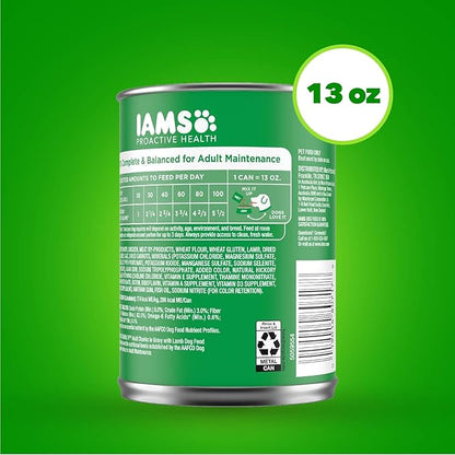 Iams Proactive Health Wet Dog Food, Lamb Chunks in Gravy, 13 oz., Pack of 12