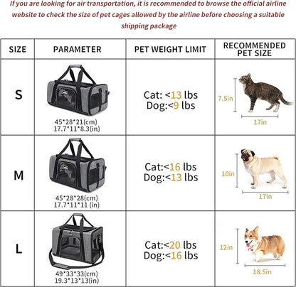 TSA Approved Pet Carrier for Small Cats Dogs, Travel Bag with Adequate Ventilation, 5 Mesh Windows, 3 Entrance, Locking Safety Zippers, Padded Shoulder and Carrying Strap, Small