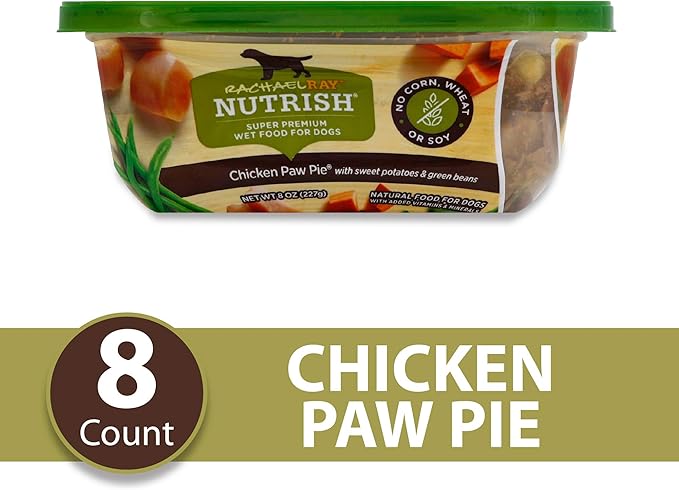 Rachael Ray Nutrish Premium Natural Wet Dog Food with Added Vitamins & Minerals, Chicken Paw Pie Recipe, 8 Ounce Tub (Pack of 8)