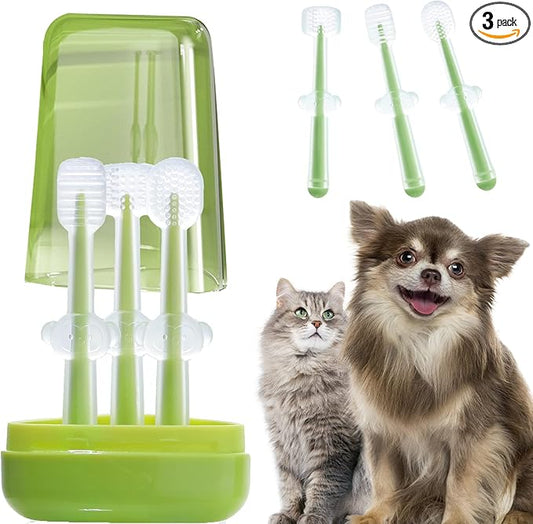 3-Piece Pet Silicone Toothbrush Set for Small Dogs and Cats - Safe and Gentle Dental Care for Your Furry Friend - Non-Toxic, Soft and Durable -Ideal Small Dog and Cat Toothbrush Kit(Green)
