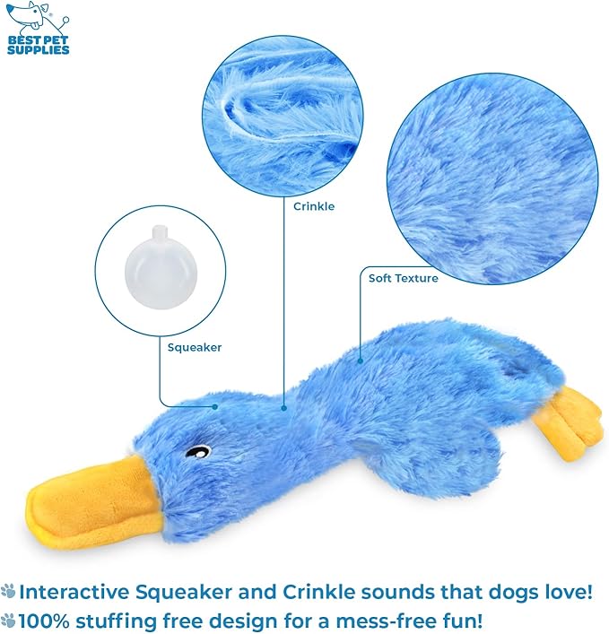 Best Pet Supplies Crinkle Dog Toy for Small, Medium, and Large Breeds, Cute No Stuffing Duck with Soft Squeaker, Fun for Indoor Puppies and Senior Pups, Plush No Mess Chew and Play - Yellow,Blue,Pink