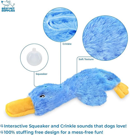 Best Pet Supplies Crinkle Dog Toy for Small, Medium, and Large Breeds, Cute No Stuffing Duck with Soft Squeaker, Fun for Indoor Puppies and Senior Pups, Plush No Mess Chew and Play - Yellow,Blue,Pink