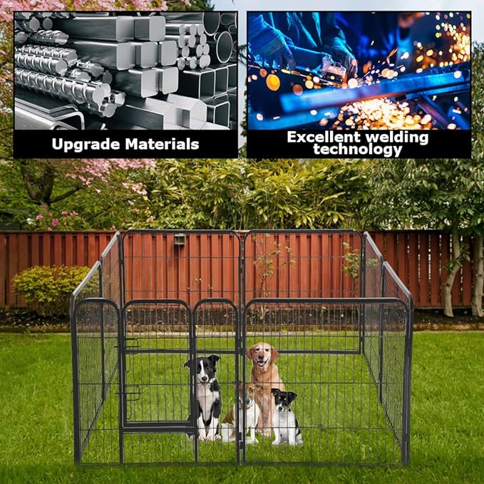BMS Dog Playpen 8 Panels 40 Inches Dog Pen Extra Large Indoor Outdoor Back or Front Yard Cage Fencing Doggie Rabbit Cats Outside Fences with Door Fence Playpen Heavy Duty Exercise Pen Dog Crate, Black