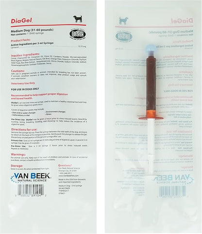 Van Beek Natural Science DiaGel for Medium Dogs - Natural Dog Supplements to Help Maintain Digestive Health & Function - Oral Gel to Help Control Diarrhea - Natural Pet Products