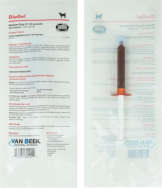Van Beek Natural Science DiaGel for Medium Dogs - Natural Dog Supplements to Help Maintain Digestive Health & Function - Oral Gel to Help Control Diarrhea - Natural Pet Products