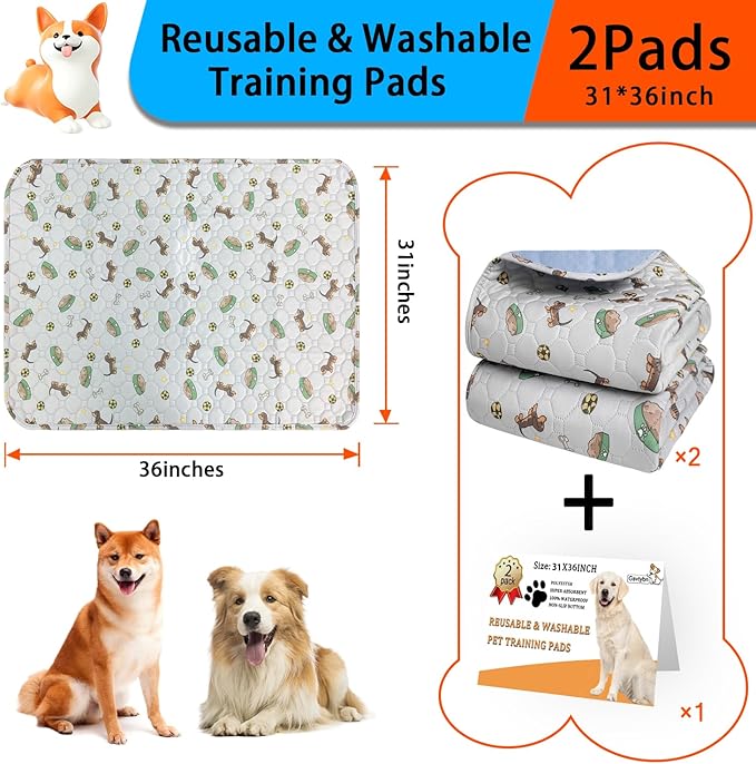 Washable Pee Pads for Dogs - Super Absorbent Reusable Puppy Pads 2Pack 31''x36'' Waterproof Dog Pee Pads Non-Slip Whelping Pads Leakproof Urine Pet Training Pads for Potty Wshable Puppy Pads