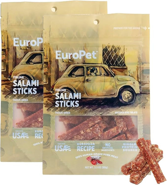 Italian Salami Sticks - Artisan Dog Treats | Premium, Healthy Dog Treats | Healthy, High Protein - Freeze Dried | European Inspired | Made in The USA