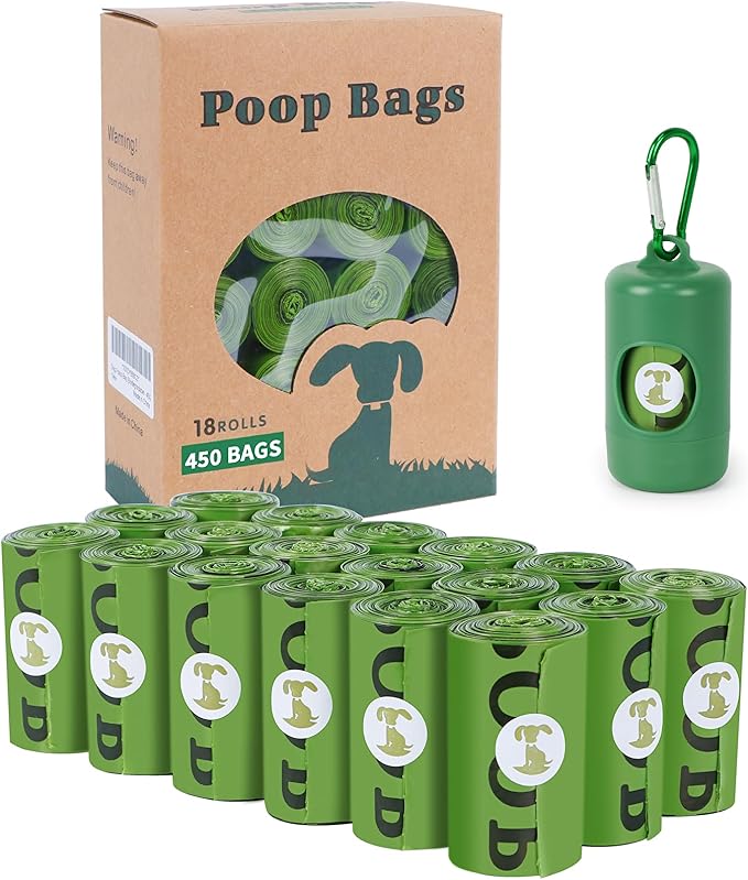 Dog Poop Bag Biodegradable Scented: Leak Proof Dog Waste Bags With 1 Dispenser, Eco-Friendly Poop Bags 18 Rolls Refills -450 Counts
