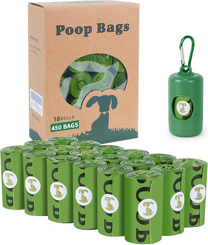 Dog Poop Bag Biodegradable Scented: Leak Proof Dog Waste Bags With 1 Dispenser, Eco-Friendly Poop Bags 18 Rolls Refills -450 Counts