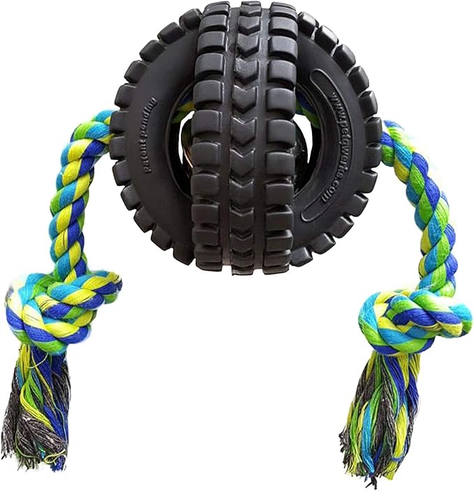Pet Qwerks X-Tire Ball Dog Toys - Rope Interactive Chew Toy - Medium