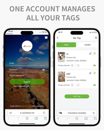 Joytale [ NO APP Required ] Silent Silicone QR Code Dog Tag, Slide On Dog Tags for 1.2-1.6Inch Wide Collars or Vest, NFC Pet Online Profile, Scan QR to Send Location Alert Email, White, L