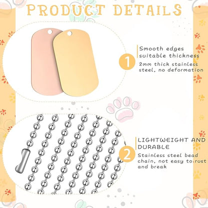 20 Pieces Military Dog Tags Set Including 10 Stainless Steel Army Blank Dog Tag 10 Steel Chain Personalized Pets Tags Oval Pendant Necklace for Stamping Engraving DIY Craft(Colorful)