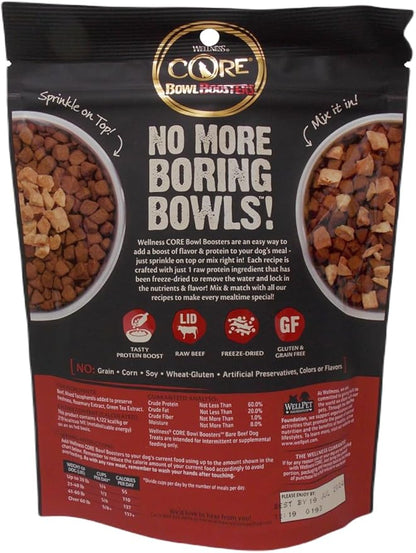 Wellness CORE Bowl Boosters Freeze-Dried Mixer Topper for Dogs - Single Protein Superfoods - Beef (4 Ounces) - Plus Rope Toy and Fun Animal Facts Booklet Bundle