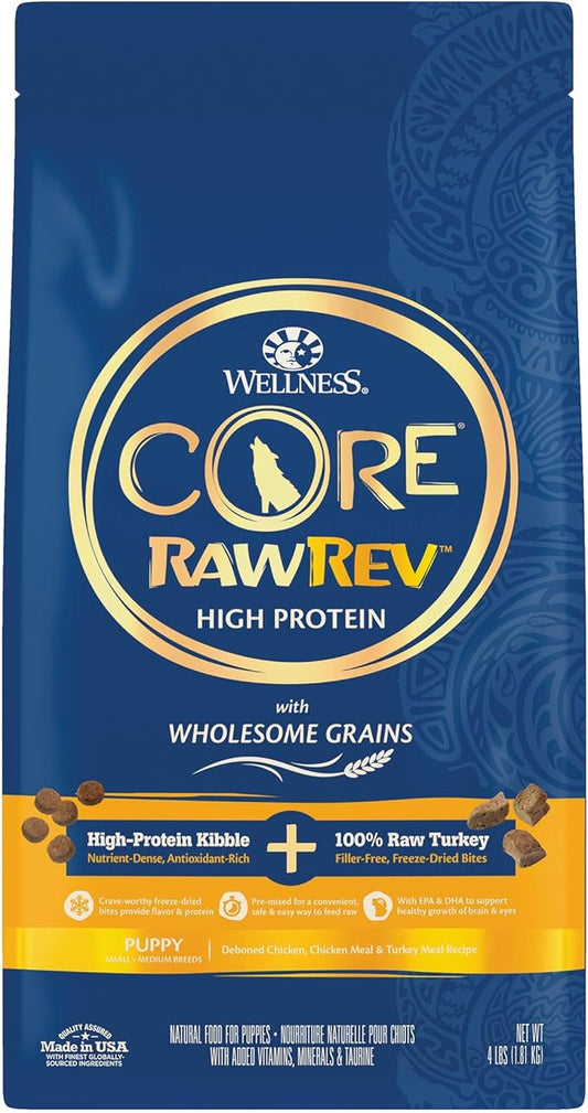 Wellness CORE RawRev Dry Puppy Food with Wholesome Grains, Natural Ingredients, Made in USA with Real Freeze-Dried Meat (Puppy, Turkey, 4 Lbs)
