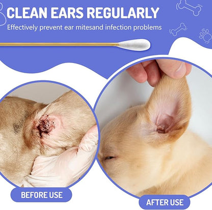 200pcs Large Cotton Swabs in Storage Box, 6 Inch Long Cotton Swabs with Bamboo Handle for Dogs - Professional Dog Ear Swabs, Big Cotton Swabs, Specially Designed for Dogs, Cleaning Solution