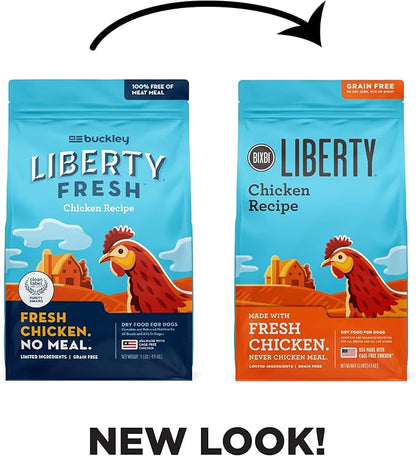 BIXBI Liberty Grain Free Dry Dog Food, Chicken Recipe, 11 lbs - Fresh Meat, No Meat Meal, No Fillers - Gently Steamed & Cooked - No Soy, Corn, Rice or Wheat for Easy Digestion - USA Made