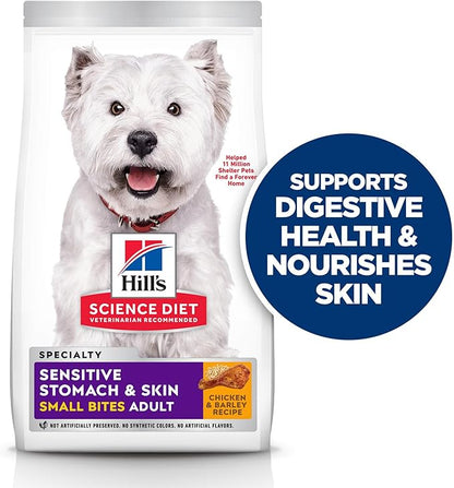 Hill's Science Diet Sensitive Stomach & Skin, Adult 1-6, Stomach & Skin Sensitivity Support, Small Kibble, Dry Dog Food, Chicken Recipe, 15 lb Bag
